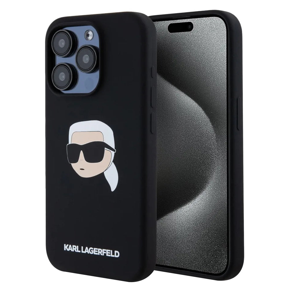 Husa MagSafe pentru Apple iPhone 15 Pro Max, Karl Lagerfeld, Silicone Karl's Head, Neagra