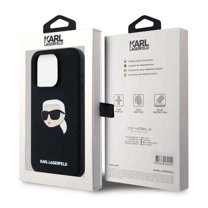 Husa MagSafe pentru Apple iPhone 15 Pro Max, Karl Lagerfeld, Silicone Karl's Head, Neagra