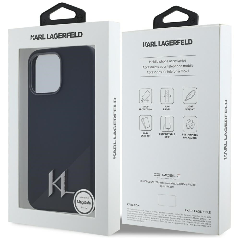 Husa MagSafe pentru Apple iPhone 15 Pro Max, Karl Lagerfeld, Silicone Shadow Metal Initial, Neagra