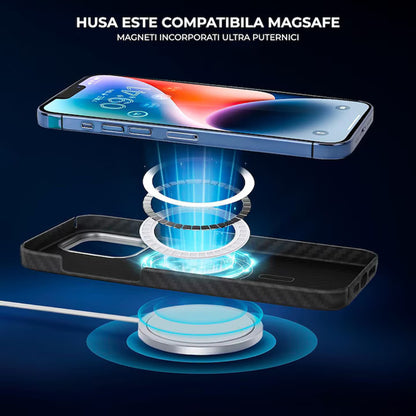Husa MagSafe pentru Apple iPhone 15 Pro Max, Techsuit, Aramid Fiber, Neagra