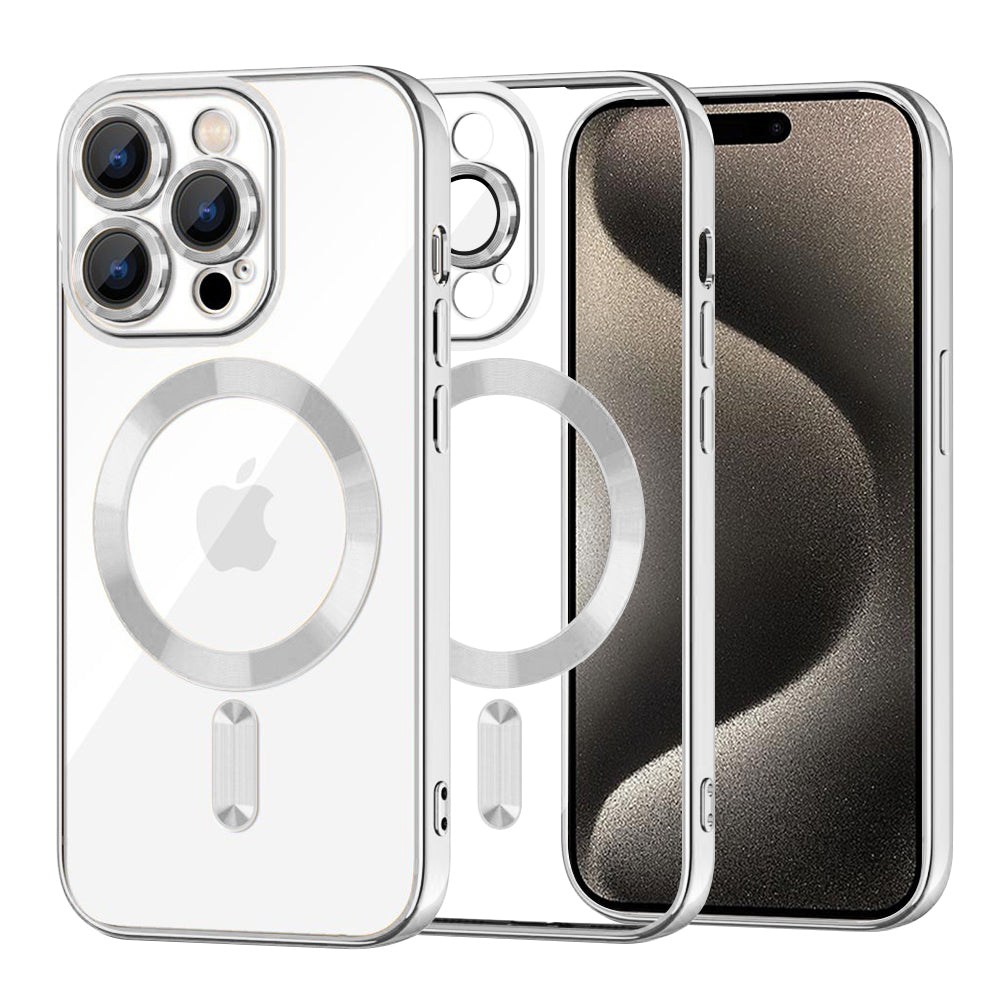 Husa MagSafe pentru Apple iPhone 15 Pro Max, Techsuit, Luxury Crystal, Argintie