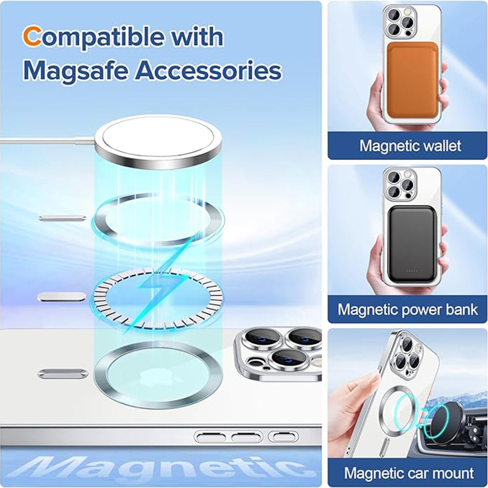 Husa MagSafe pentru Apple iPhone 15 Pro Max, Techsuit, Luxury Crystal, Argintie