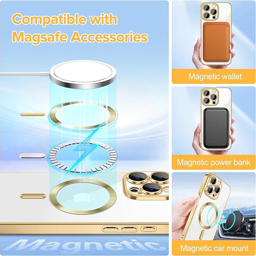Husa MagSafe pentru Apple iPhone 15 Pro Max, Techsuit, Luxury Crystal, Aurie