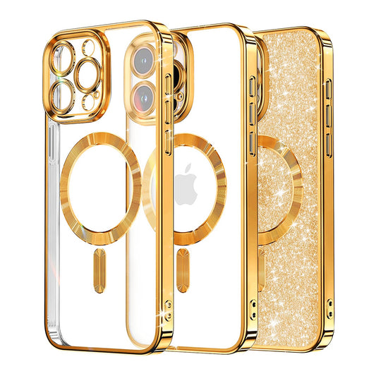 Husa MagSafe pentru Apple iPhone 15 Pro Max, Techsuit, Luxury Glitter, Aurie
