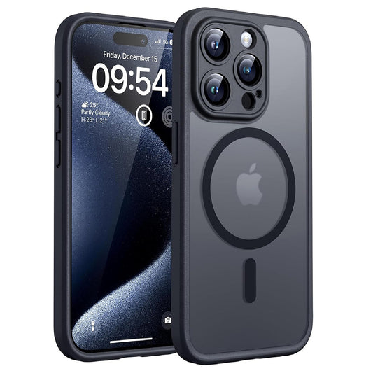 Husa MagSafe pentru Apple iPhone 15 Pro Max, Techsuit, PureFrost, Neagra Satinata