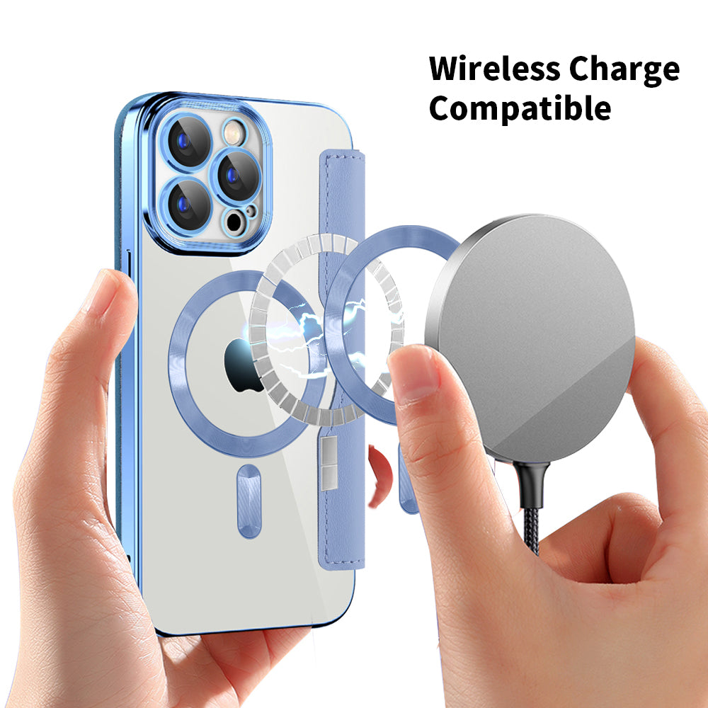 Husa MagSafe pentru Apple iPhone 15 Pro Max, Techsuit, SmartMag Book, Bleu