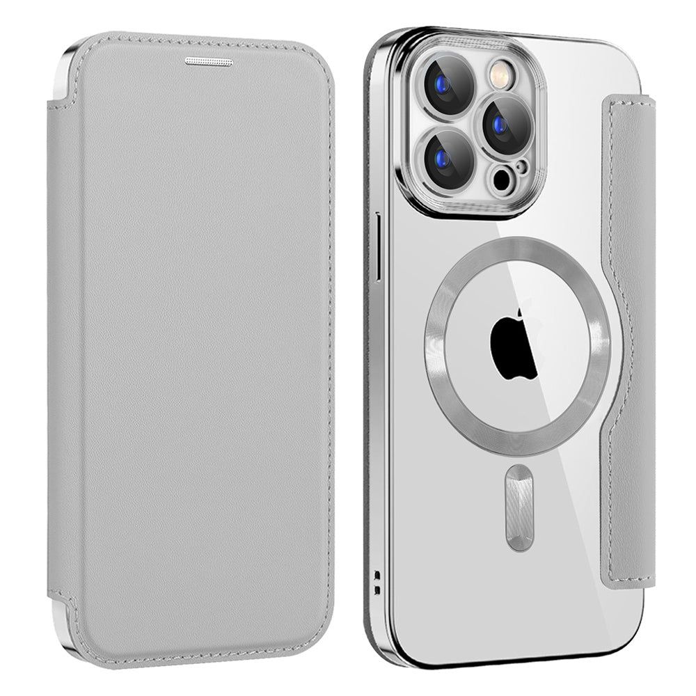 Husa MagSafe pentru Apple iPhone 15 Pro Max, Techsuit, SmartMag Book, Gri