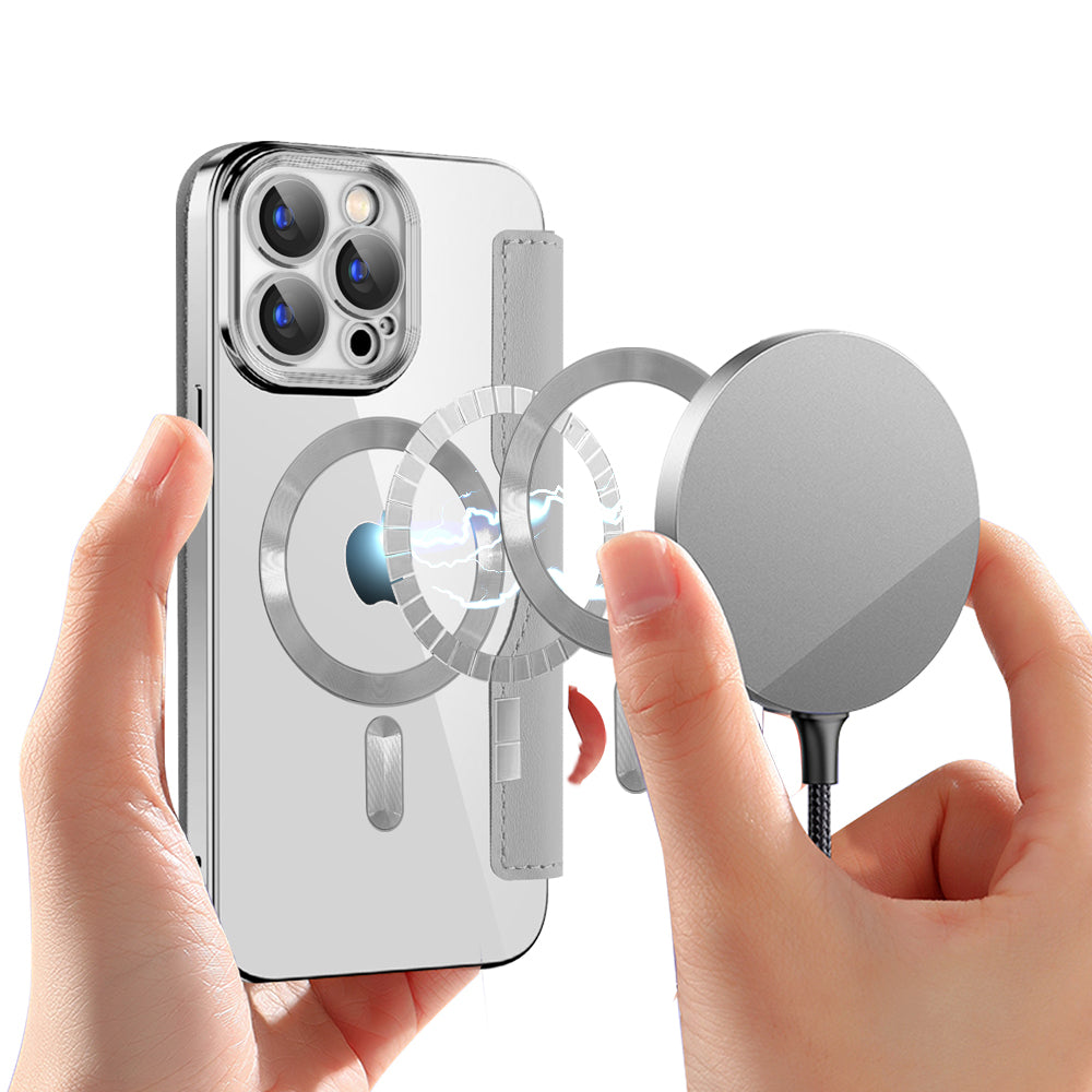 Husa MagSafe pentru Apple iPhone 15 Pro Max, Techsuit, SmartMag Book, Gri