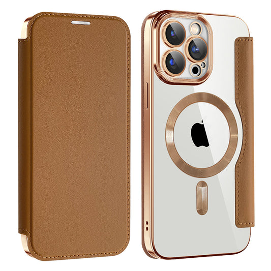 Husa MagSafe pentru Apple iPhone 15 Pro Max, Techsuit, SmartMag Book, Maro