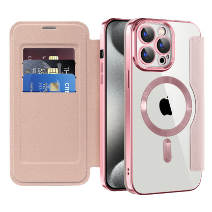 Husa MagSafe pentru Apple iPhone 15 Pro Max, Techsuit, SmartMag Book, Roz