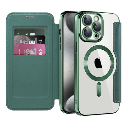 Husa MagSafe pentru Apple iPhone 15 Pro Max, Techsuit, SmartMag Book, Verde