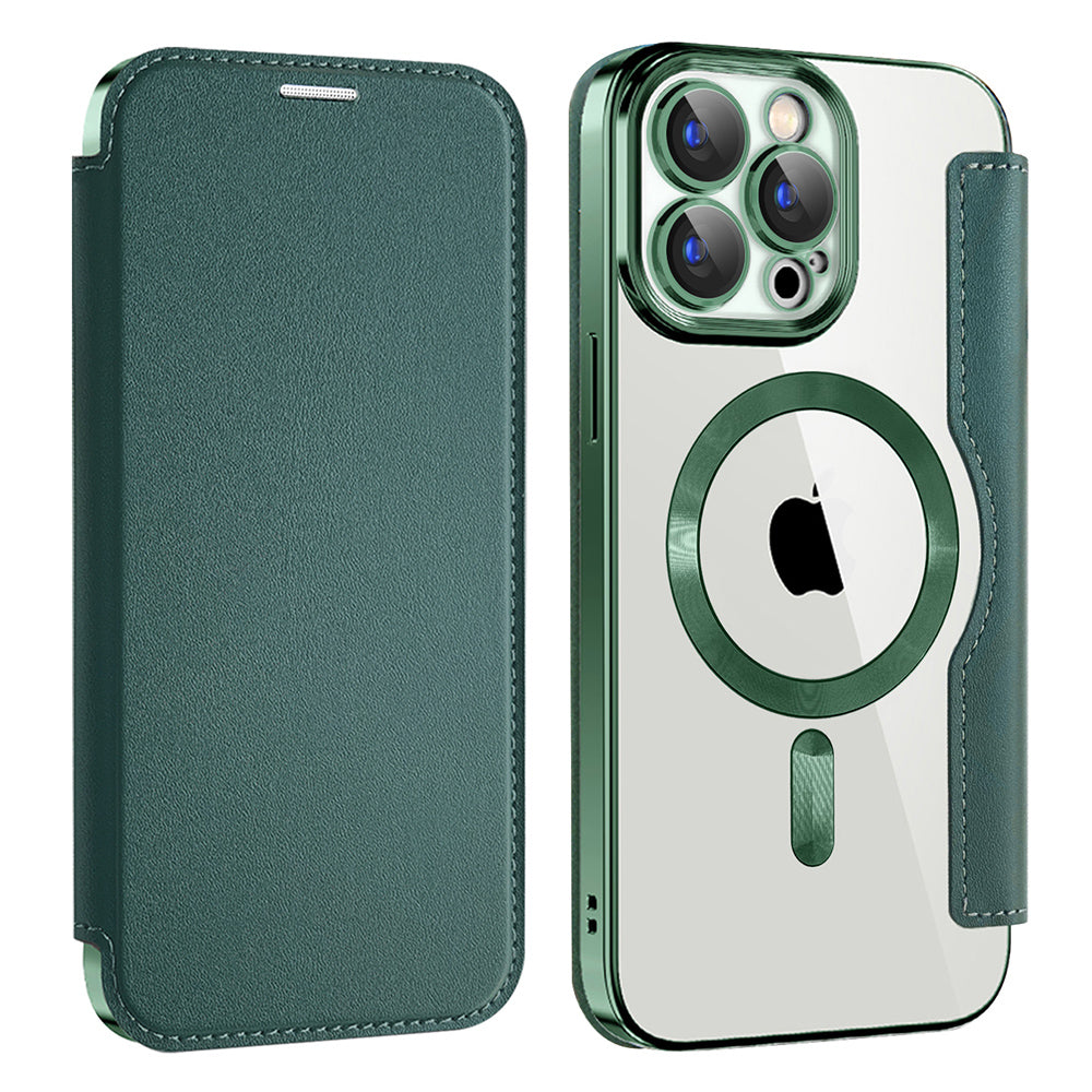 Husa MagSafe pentru Apple iPhone 15 Pro Max, Techsuit, SmartMag Book, Verde