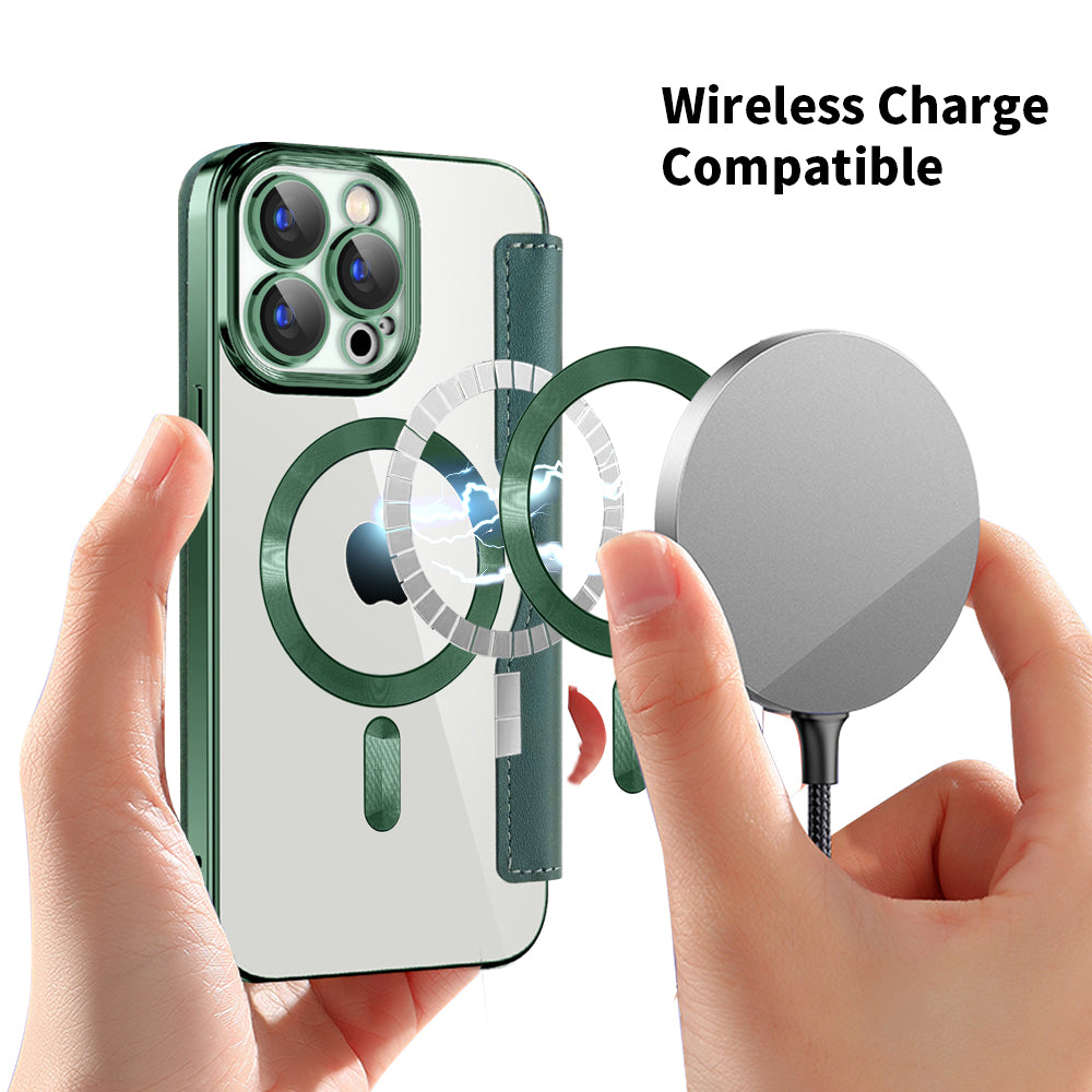 Husa MagSafe pentru Apple iPhone 15 Pro Max, Techsuit, SmartMag Book, Verde