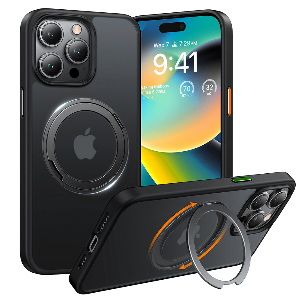 Husa MagSafe pentru Apple iPhone 15 Pro Max, Torras, Ostand Pro, Neagra
