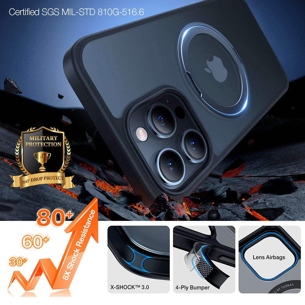 Husa MagSafe pentru Apple iPhone 15 Pro Max, Torras, Ostand Pro, Neagra