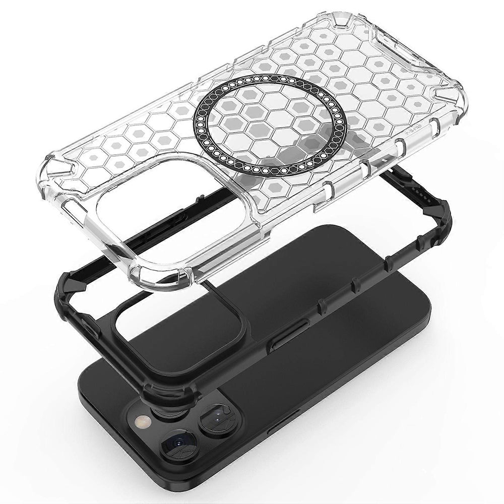 Husa MagSafe pentru Apple iPhone 15 Pro, Techsuit, HoneyComb Shield, Alba