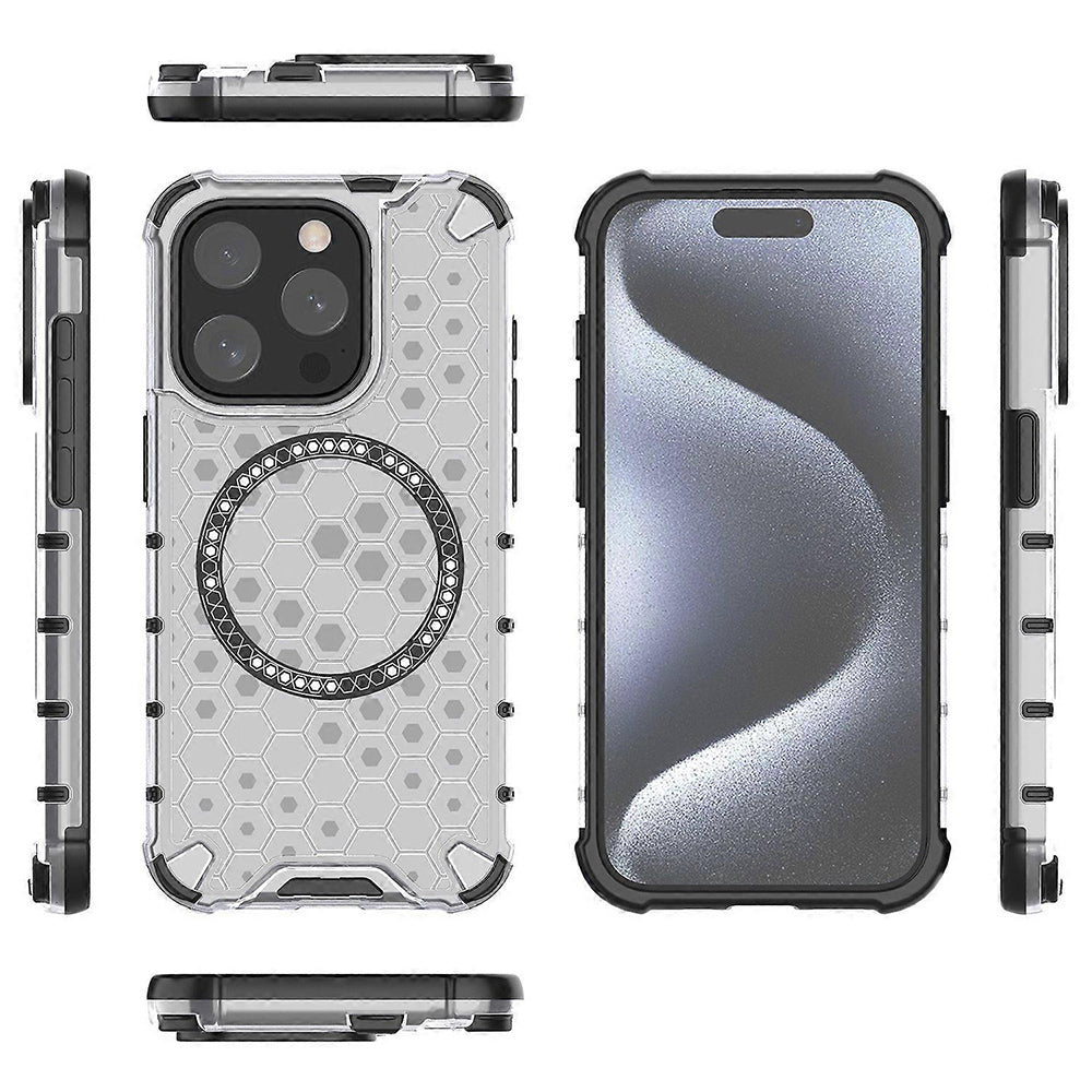 Husa MagSafe pentru Apple iPhone 15 Pro, Techsuit, HoneyComb Shield, Alba
