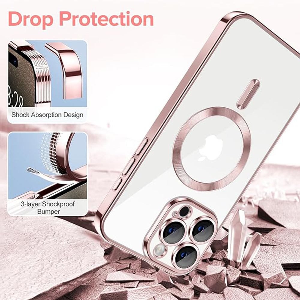 Husa MagSafe pentru Apple iPhone 15 Pro, Techsuit, Luxury Crystal, Roz