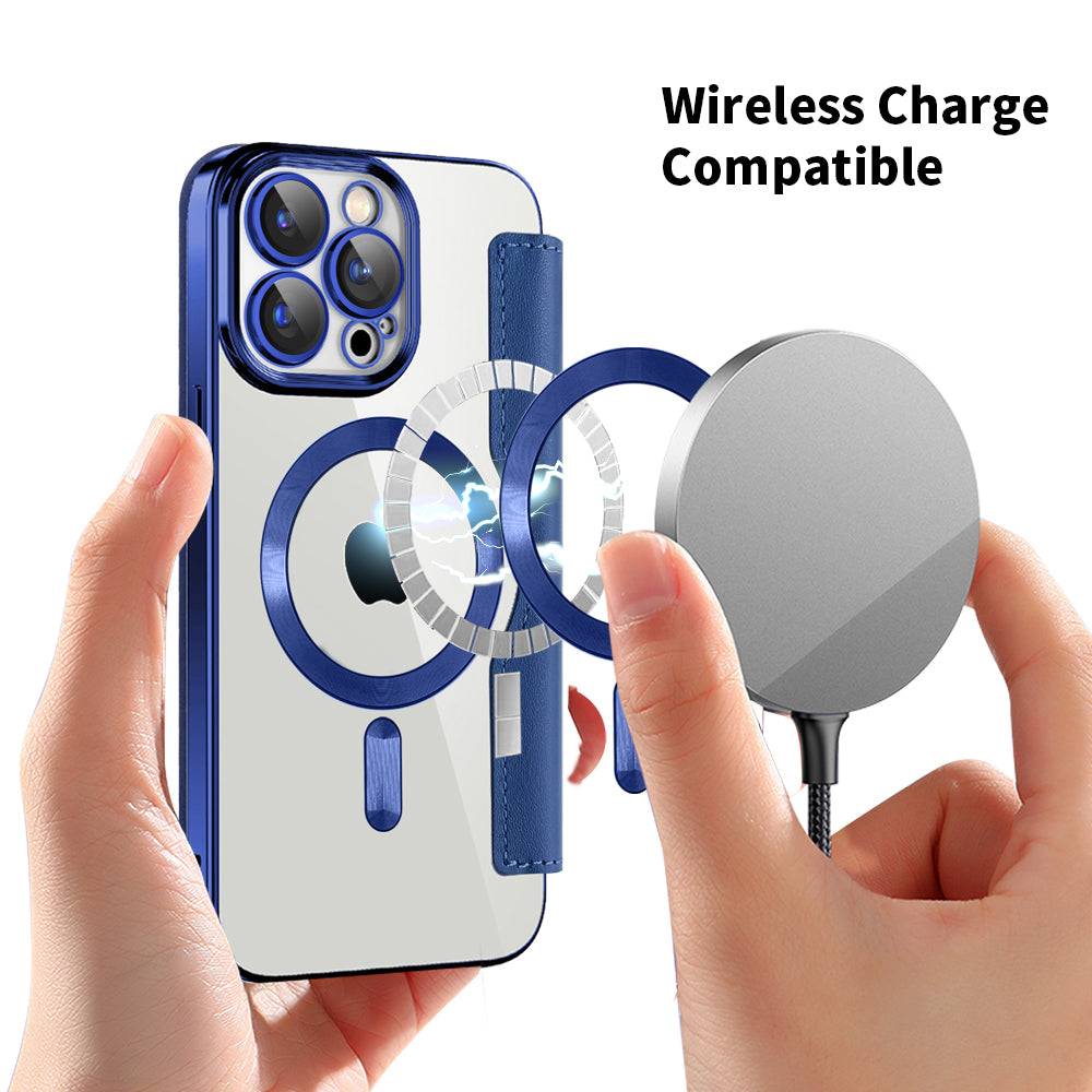 Husa MagSafe pentru Apple iPhone 15 Pro, Techsuit, SmartMag Book, Albastra