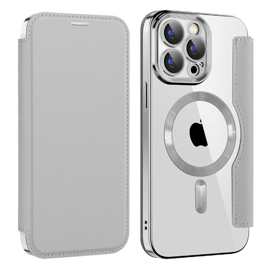 Husa MagSafe pentru Apple iPhone 15 Pro, Techsuit, SmartMag Book, Gri