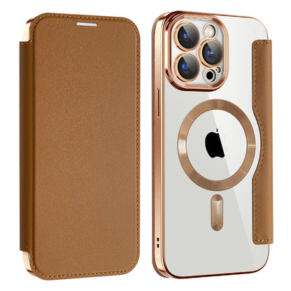 Husa MagSafe pentru Apple iPhone 15 Pro, Techsuit, SmartMag Book, Maro