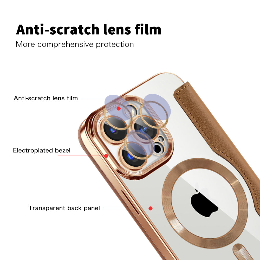 Husa MagSafe pentru Apple iPhone 15 Pro, Techsuit, SmartMag Book, Maro