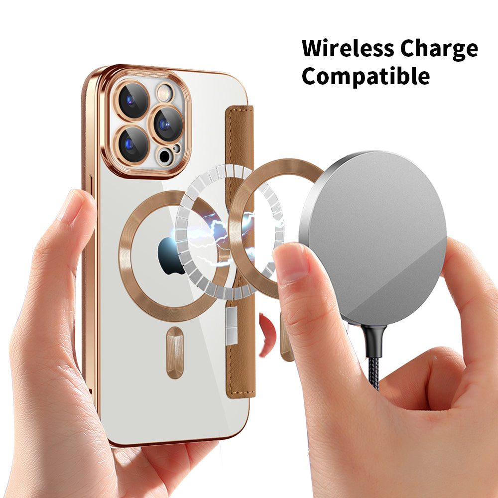Husa MagSafe pentru Apple iPhone 15 Pro, Techsuit, SmartMag Book, Maro