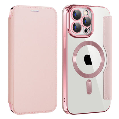 Husa MagSafe pentru Apple iPhone 15 Pro, Techsuit, SmartMag Book, Roz