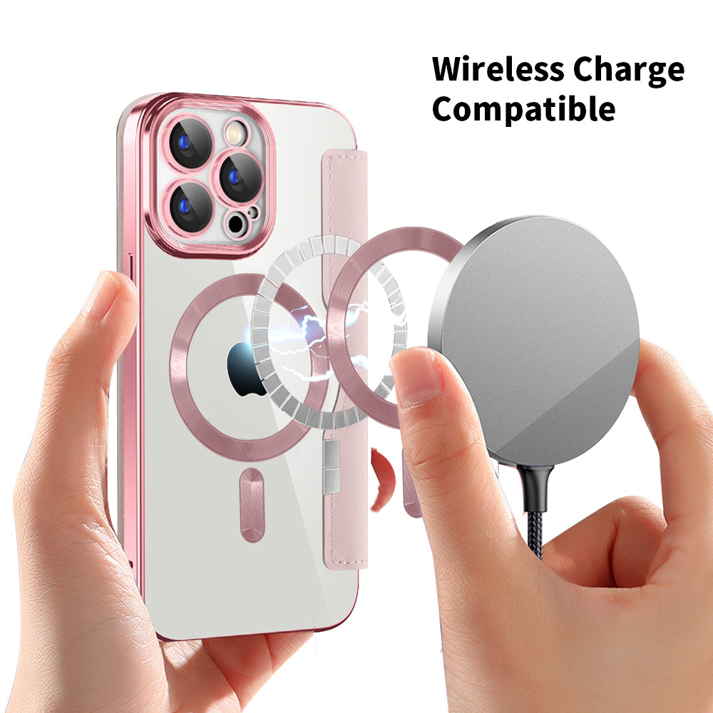 Husa MagSafe pentru Apple iPhone 15 Pro, Techsuit, SmartMag Book, Roz