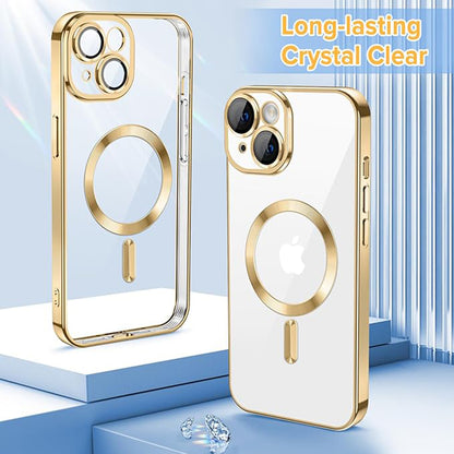 Husa MagSafe pentru Apple iPhone 15, Techsuit, Luxury Crystal, Aurie