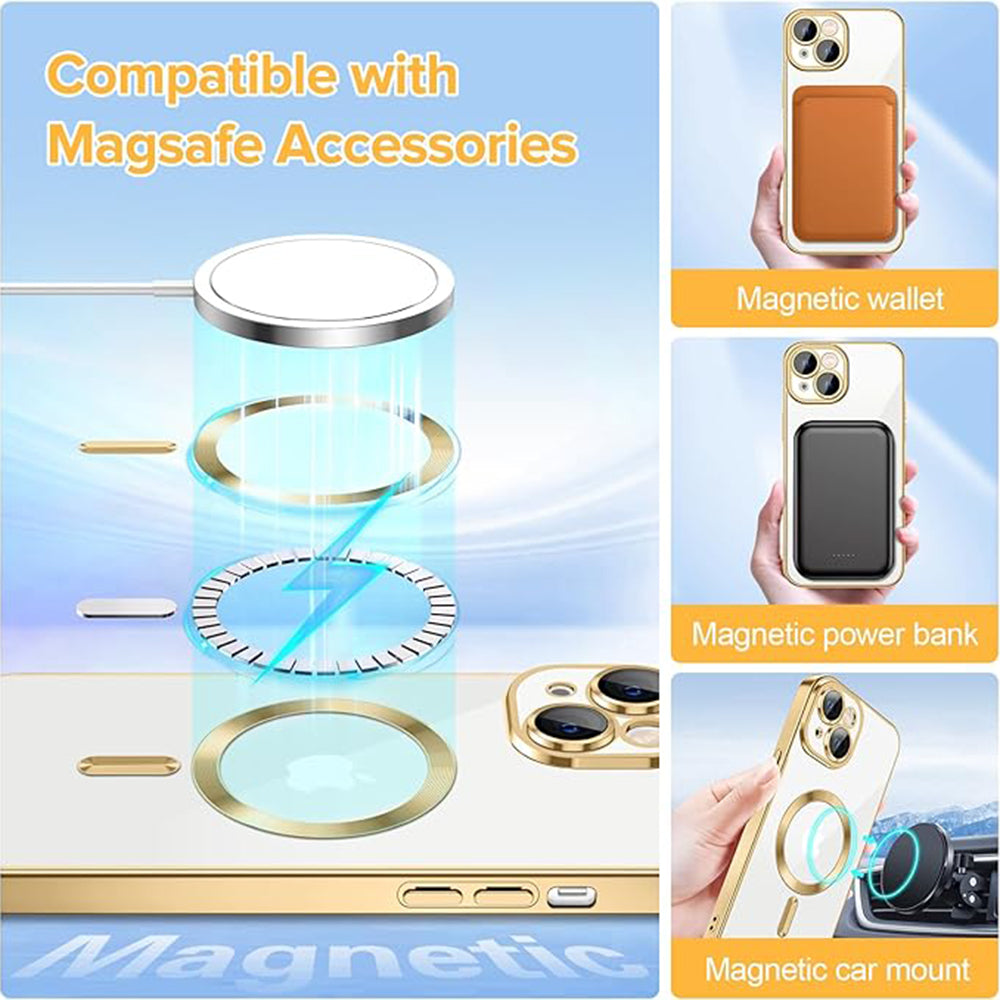 Husa MagSafe pentru Apple iPhone 15, Techsuit, Luxury Crystal, Aurie