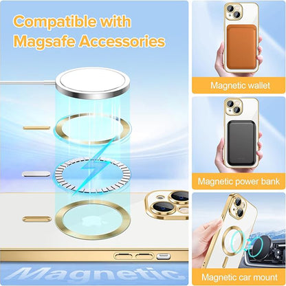 Husa MagSafe pentru Apple iPhone 15, Techsuit, Luxury Crystal, Aurie