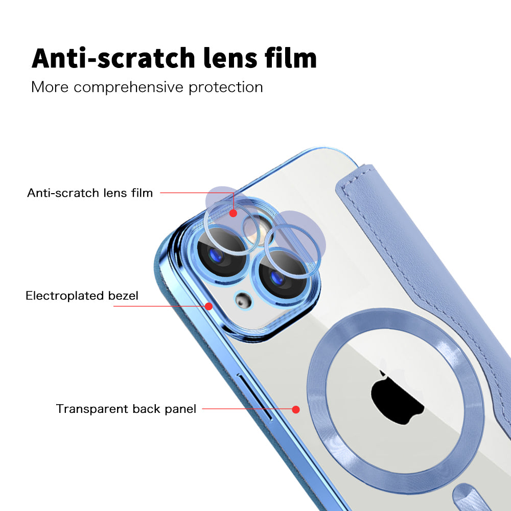 Husa MagSafe pentru Apple iPhone 15, Techsuit, SmartMag Book, Bleu