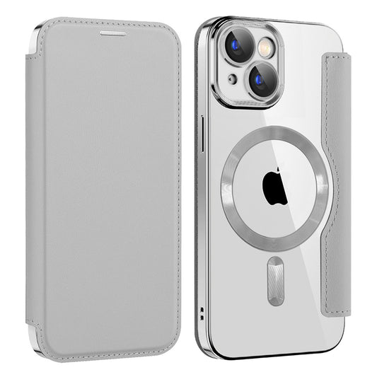 Husa MagSafe pentru Apple iPhone 15, Techsuit, SmartMag Book, Gri