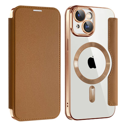 Husa MagSafe pentru Apple iPhone 15, Techsuit, SmartMag Book, Maro