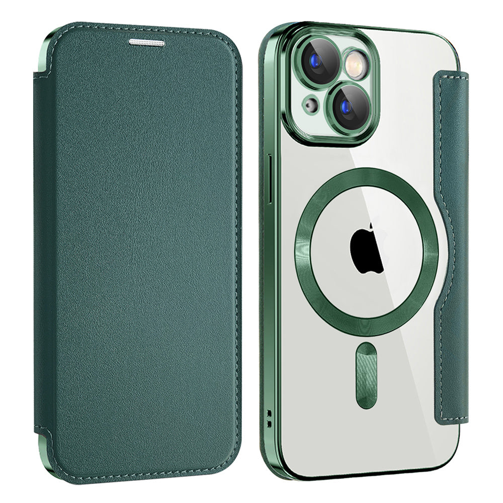 Husa MagSafe pentru Apple iPhone 15, Techsuit, SmartMag Book, Verde