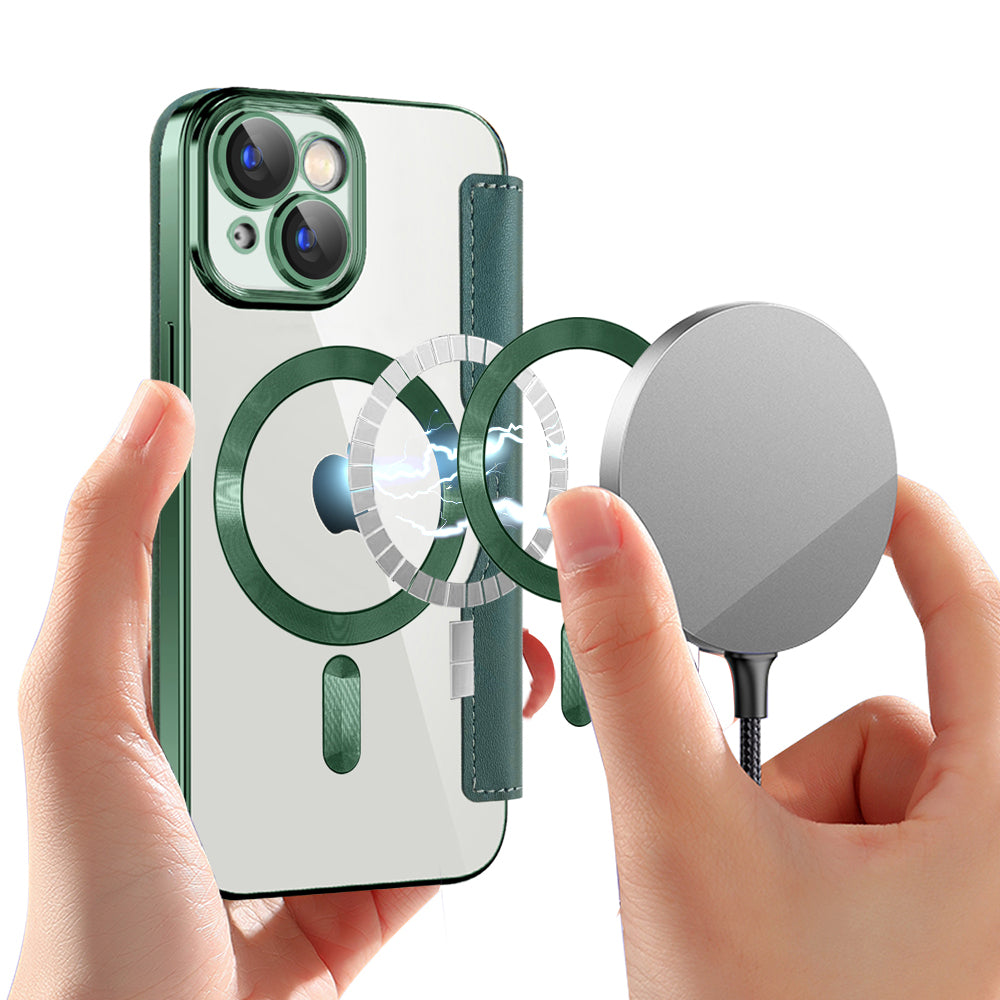 Husa MagSafe pentru Apple iPhone 15, Techsuit, SmartMag Book, Verde