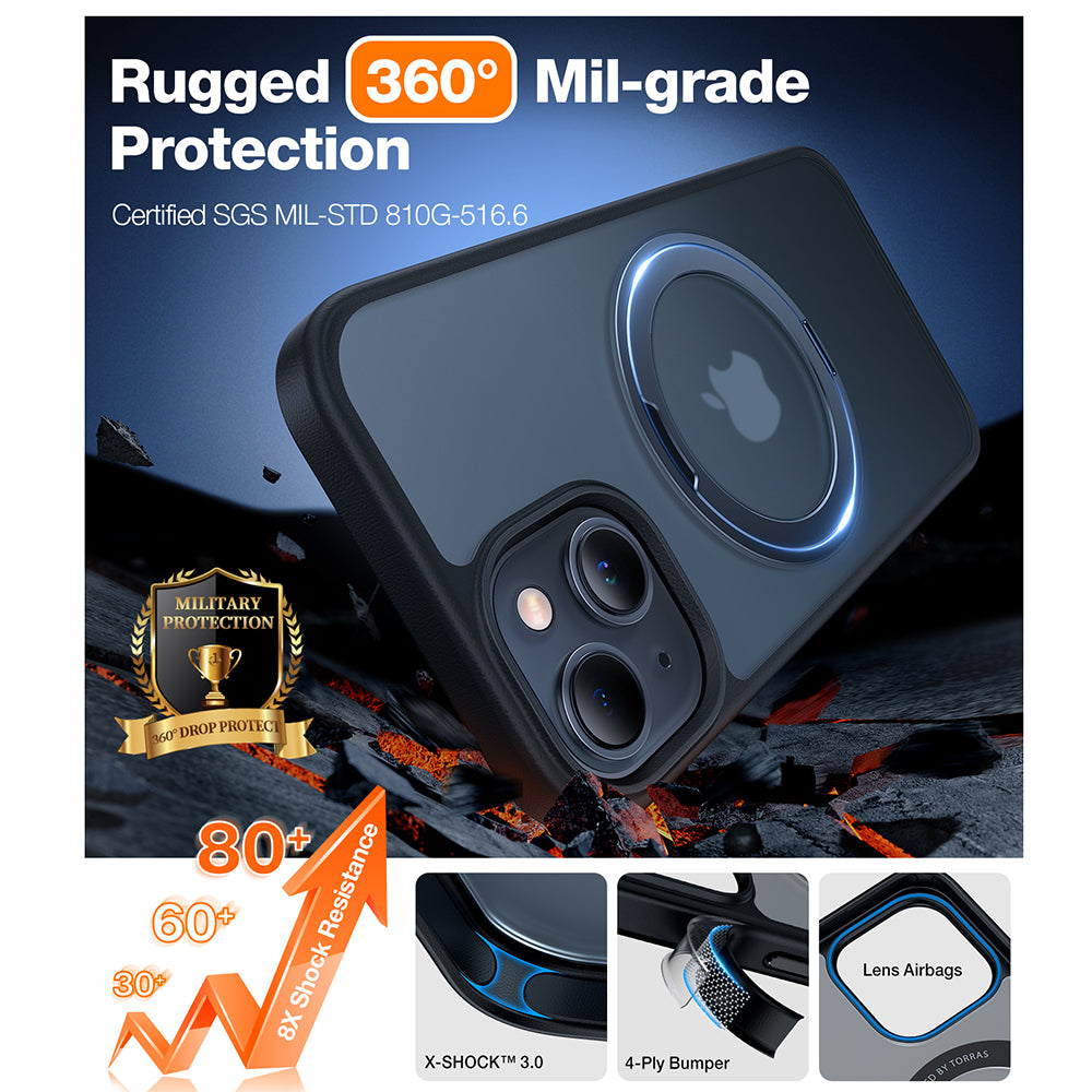 Husa MagSafe pentru Apple iPhone 15, Torras, Ostand Pro, Neagra