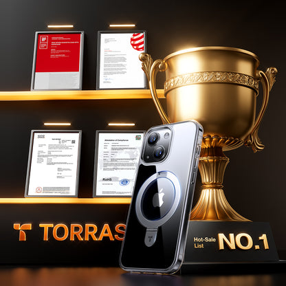 Husa MagSafe pentru Apple iPhone 15, Torras, Ostand, Transparenta