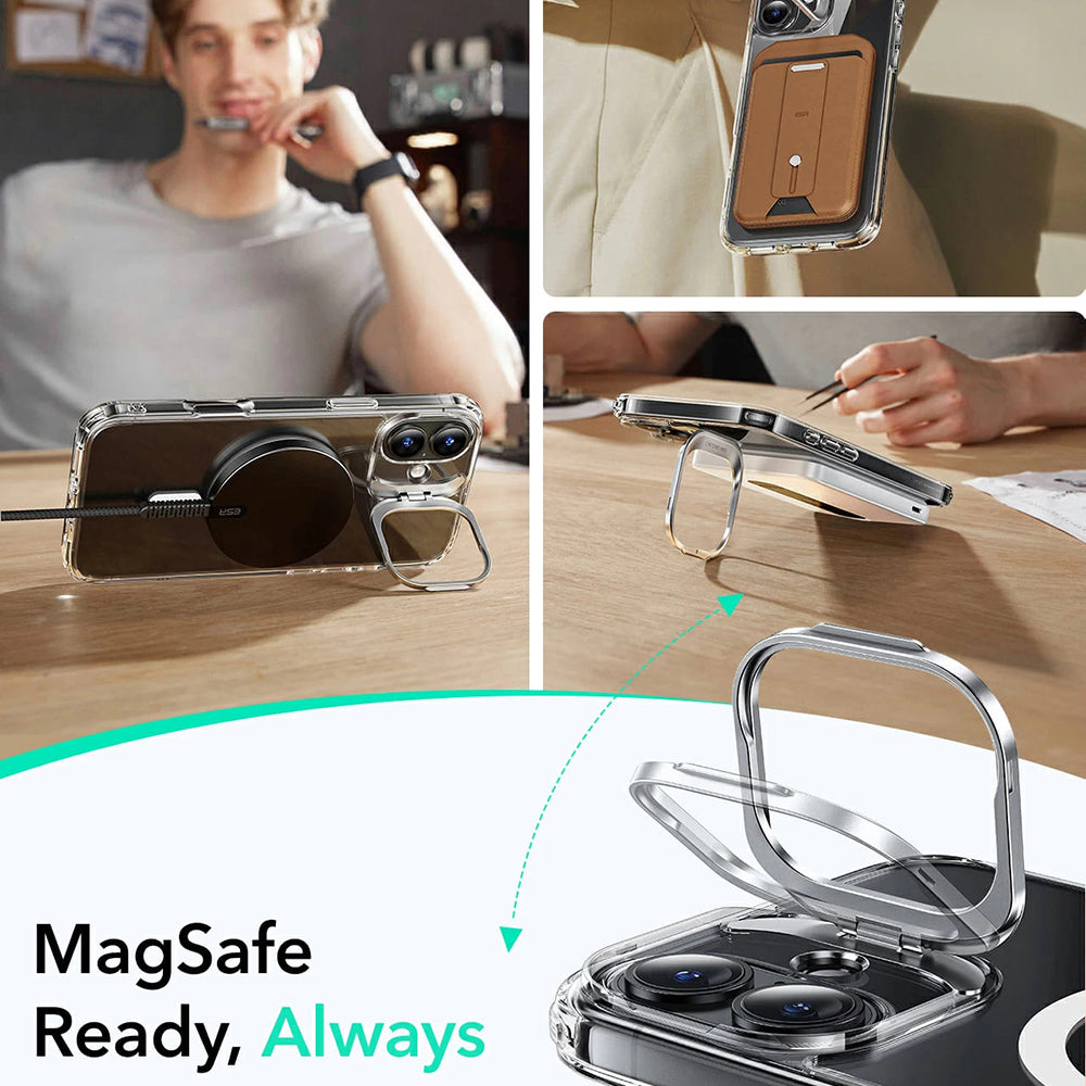Husa MagSafe pentru Apple iPhone 16, ESR, Classic Hybrid Kickstand, Neagra Transparenta
