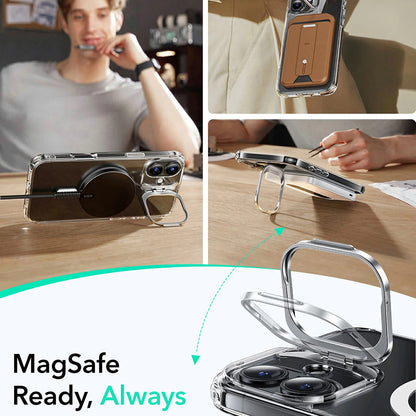 Husa MagSafe pentru Apple iPhone 16, ESR, Classic Hybrid Kickstand, Neagra Transparenta