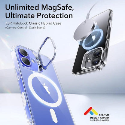 Husa MagSafe pentru Apple iPhone 16, ESR, Classic Hybrid Kickstand Slide, Transparenta