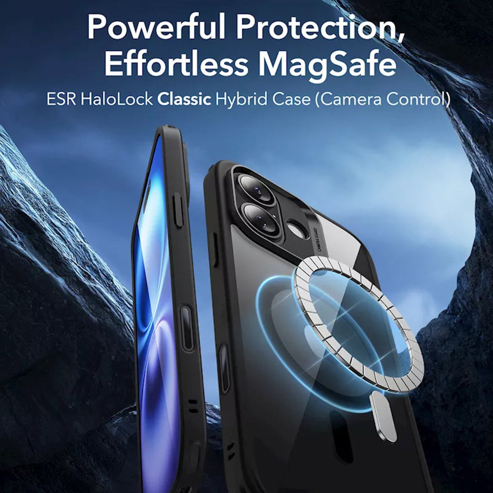 Husa MagSafe pentru Apple iPhone 16, ESR, Classic Hybrid Slide, Neagra Transparenta