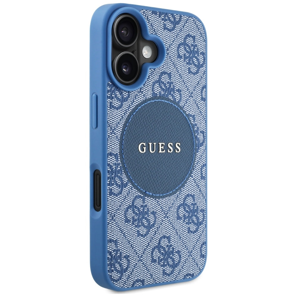 Husa MagSafe pentru Apple iPhone 16, Guess, 4G Circle Classic Logo, Albastra