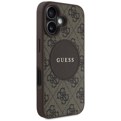 Husa MagSafe pentru Apple iPhone 16, Guess, 4G Circle Classic Logo, Maro
