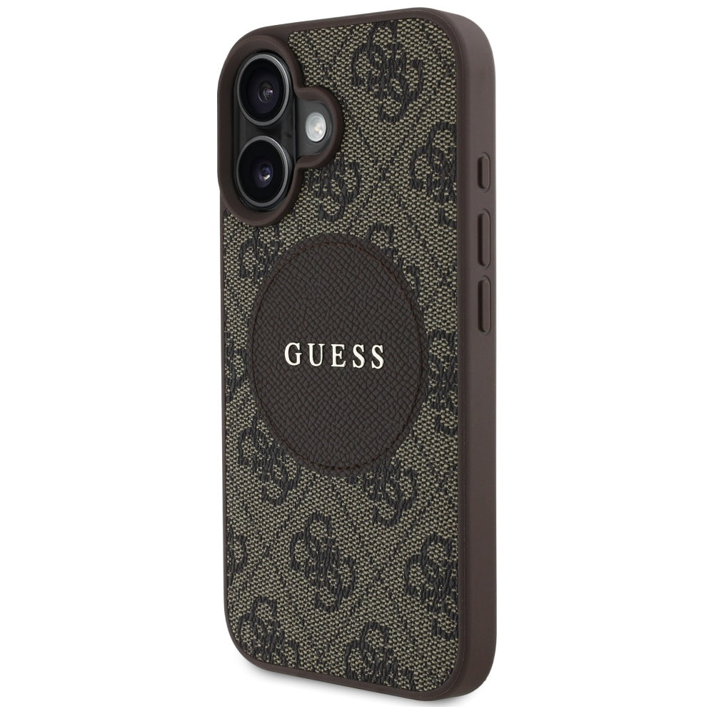 Husa MagSafe pentru Apple iPhone 16, Guess, 4G Circle Classic Logo, Maro
