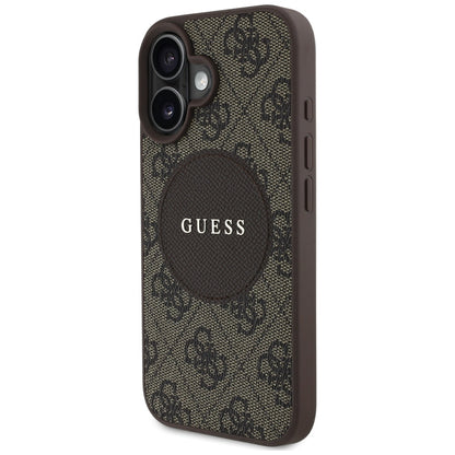 Husa MagSafe pentru Apple iPhone 16, Guess, 4G Circle Classic Logo, Maro