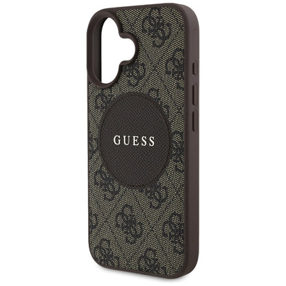 Husa MagSafe pentru Apple iPhone 16, Guess, 4G Circle Classic Logo, Maro