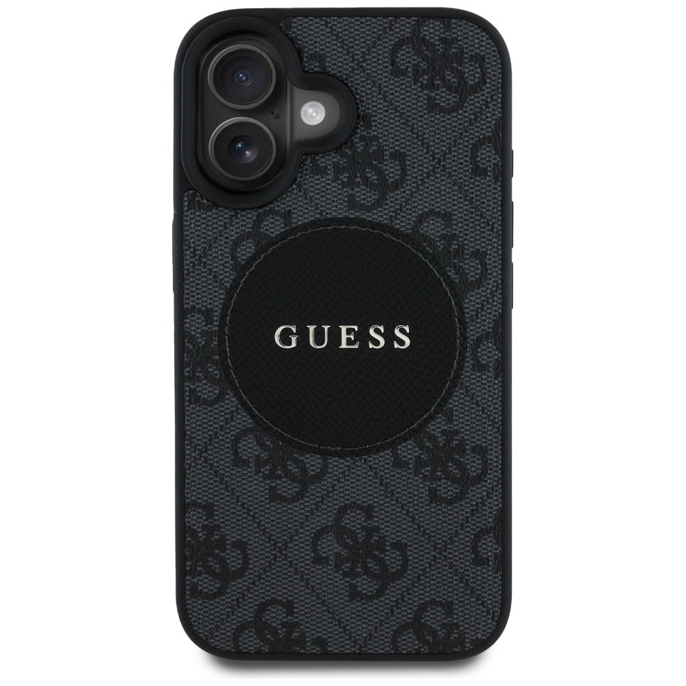 Husa MagSafe pentru Apple iPhone 16, Guess, 4G Circle Classic Logo, Neagra