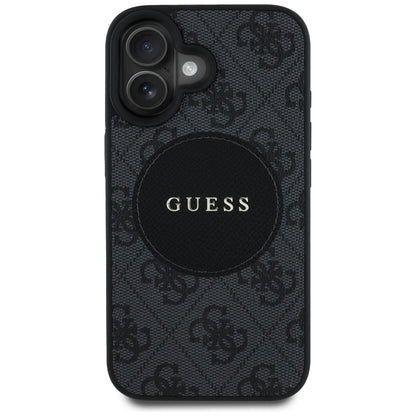 Husa MagSafe pentru Apple iPhone 16, Guess, 4G Circle Classic Logo, Neagra